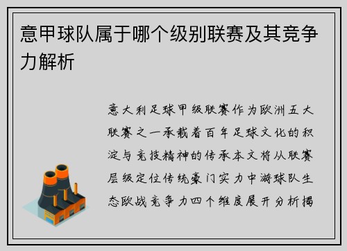 意甲球队属于哪个级别联赛及其竞争力解析